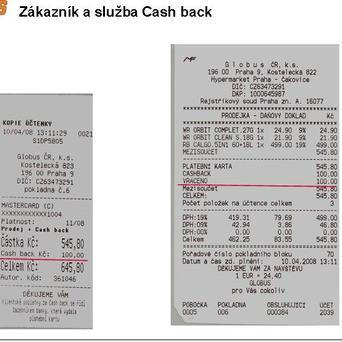 Účtenka cash back KB v Globusu