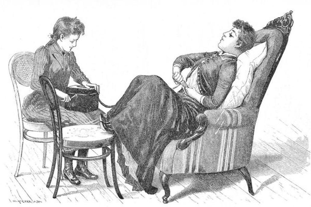 Illustration demonstrating how to use a vibrator to externally massage the uterus. C. H. Liedbeck, 1891. Vibrators were prescribed to alleviate symptoms of hysteria. By the mid to late 19th century, hysteria (or sometimes female hysteria) came to refer to what is today generally considered to be sexual dysfunction. Typical treatment was massage of the patient's genitalia by the physician and, later, by vibrators or water sprays to cause orgasm.,Image: 245905531, License: Rights-managed, Restrictions: , Model Release: no, Credit line: Profimedia