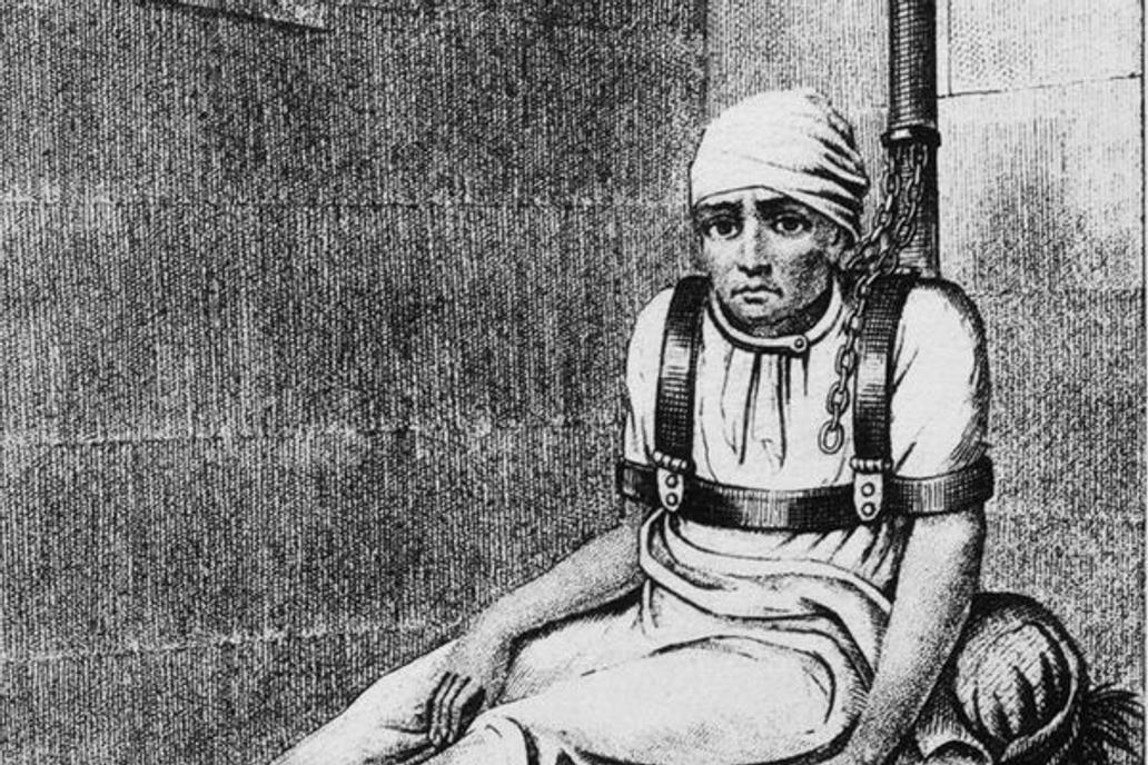 The American patient James Norris in chains at Bethlehem Hospital, London ,1812