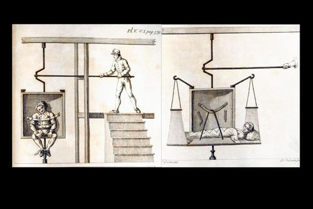 Fear Therapy used by Joseph Guislain, the first official psychiatrist of the Southern Netherlands. 1826. From J. Guislain, Trait_ sur lÍAli_nation Mentale et sur les Hospices des Ali_n_s, Amsterdam, 1826, vol. II.. (Photo by: Universal History Archive/Universal Images Group via Getty Images)