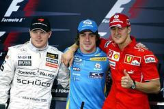 Kimi Räikkönen, Fernando Alonso a Michael Schumacher