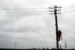 Opravář na sloupu elekrického vedení