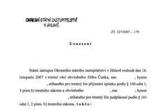 Usneseni o zastavení trestního stíhání - strana 1