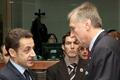 Nicolas Sarkozy a Mirek Topolánek na summitu EU v Bruselu.