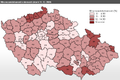 mapa - Míra nezaměstnanosti v okresech (stav k 31. 12. 2008)
