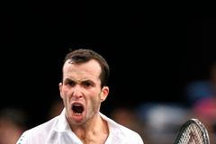 Radek Štěpánek gestikuluje při utkání s Gaelem Monfilsem