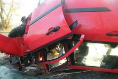 Po nárazu do stromu skončilo auto na střeše