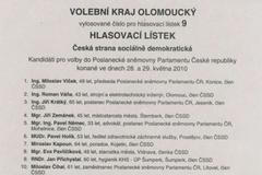 Volební lístek ČSSD