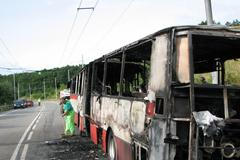Požár autobusu v Brně