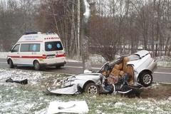 Auto narazilo při nehodě do stromu