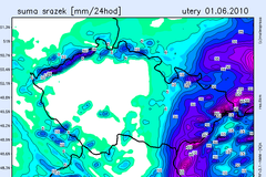 Mapa srážek - 1.6.2010