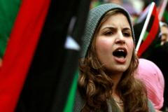 Protesty v Londýně proti M. Kaddáfímu