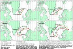 Letecká mapa okolí Islandu. Sopečný prach