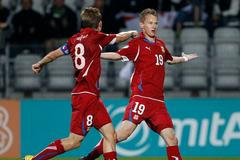 Jan Chramosta slaví branku v dresu reprezentační jednadvacítky
