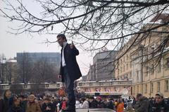 Demonstrace odborářů na pražském Palackého náměstí