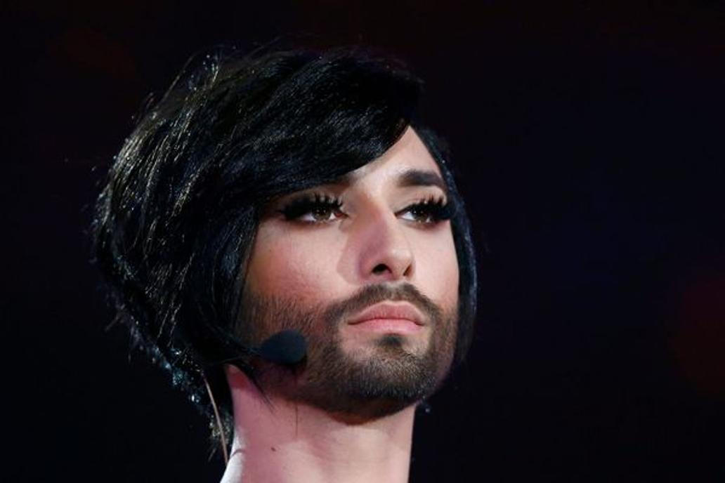 Conchita Wurst of Austria performs before the second semifinal of the upcoming 60th annual Eurovision Song Contest in Vienna