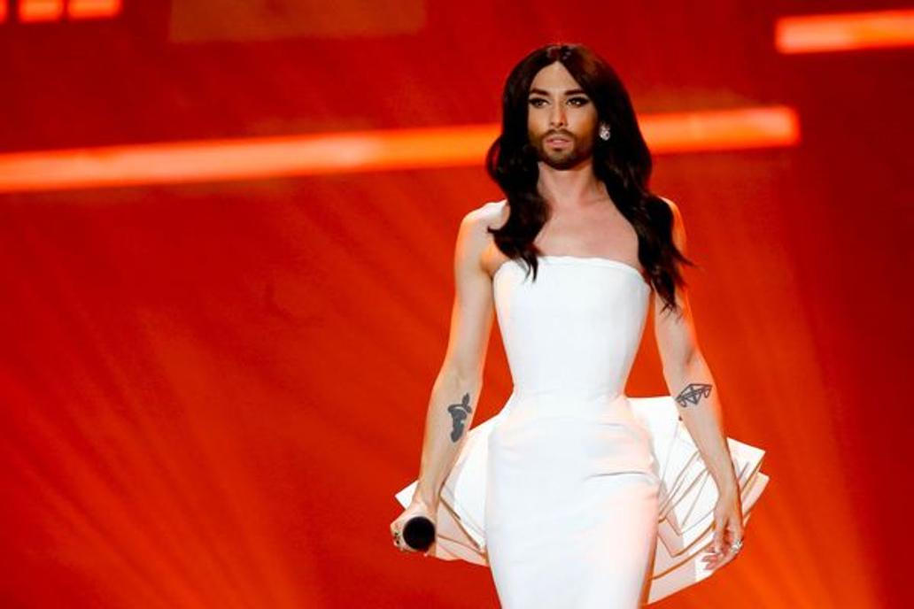 Conchita Wurst of Austria performs during the first semifinal of the upcoming 60th annual Eurovision Song Contest In Vienna