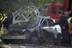 Bulharsko - vůz zničený výbuchem