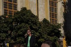 Lukáš Kohout na demonstraci ve Varnsdorfu