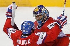 MS 2011: Čtvrtfinále Česko - USA (Pavelec, Rolinek - radost)