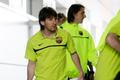 Lionel Messi po příjezdu autobusem