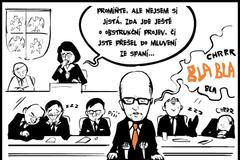 sněmovna obstrukce sobotka kresba vyoral