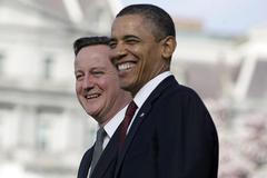David Cameron s Barackem Obamou na návštěvě v USA