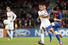 Pátý, poslední gól Lionela Messiho, který v zápase Barcelona - Leverkusen dal