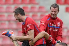 Tomáš Sivok, Jan Laštůvka a Jan Rezek, trénink českého národního týmu den před zápasem s Maďarskem.