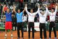 Davis Cup: Česko - Srbsko (Berdych, Čermák, Rosol, masér Pavel Kováč, Štěpánek, radost)
