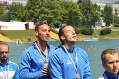 Filip Dvořák a Jaroslav Radoň (zleva) na Mistrovství Evropy rychlostních kanoistů 2012 v Záhřebu.