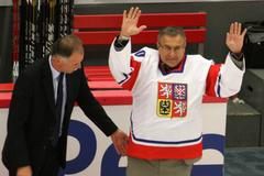 Přípravný zápas, hokej: Česká republika - Německo (Slavomír Lener a Jaroslav Pouzar)