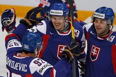 Radost slovenských hokejistů v zápase Slovensko - Francie