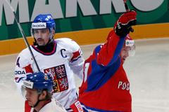 Perežogin slaví první gól v zápase Česko - Rusko