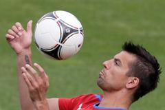 Milan Baroš, trénink českého národního týmu den před zápasem s Maďarskem.