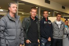 Daviscupová reprezentace na Hlavním nádraží: Navrátil, Berdych, Rosol, Čermák