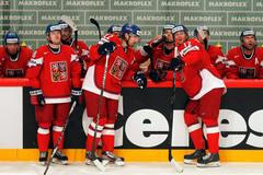 Čeští hráči stojí u střídačky po utkání se Švédskem