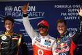 Roman Grosjean, Lewis Hamilton a Sebastian Vettel