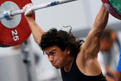 Trénink vzpírání na LOH2012 - Julio Cesar Salamanca Pineda