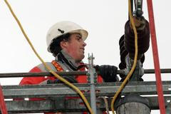 Opravář na sloupu elekrického vedení