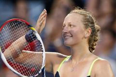 Petra Kvitová se raduje z vítězství nad Wozniackou v Rogers Cupu