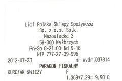 Lidl účtenka Polsko nákup