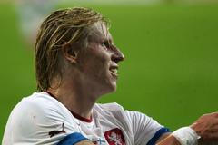 Fotbalista František Rajtoral v přípravném utkání České republiky s Finskem.