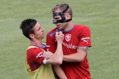 Milan Petržela a Michal Kadlec, trénink českého národního týmu den před zápasem s Maďarskem.