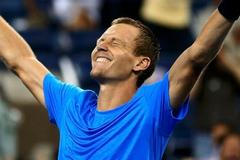 Tomáš Berdych a jeho radost po zápase s Federerem na US Open 2012