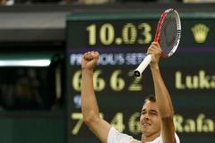Lukáš Rosol slaví výhru nad Rafaelem Nadalem, Wimbledon 2012