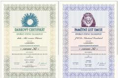 Spořicí státní dluhopisy - dárkový certifikát a pamětní list