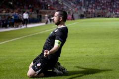 Hapoel Tel-Aviv - Plzeň, 3. kolo Evropské ligy, radost Horvátha