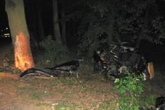 Vyprošťování zraněného řidiče po havárii u Přílep