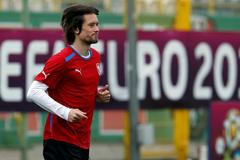 Tomáš Rosický při tréninku Čechů před čtvrtfinále